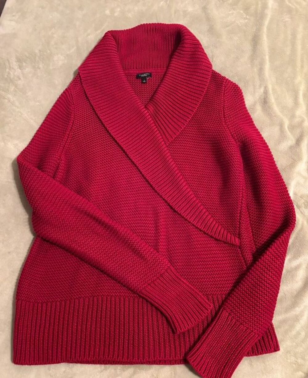 Talbots red wrap knit thick collar sweater size L